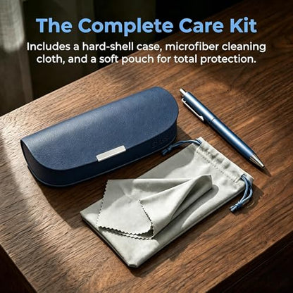 Glasses Case hard shell,3-in-1 Sunglasses Case & Eyeglass Case with Cleaning Cloth & Storage Pouch - color: Navy Blue, size: Medium
