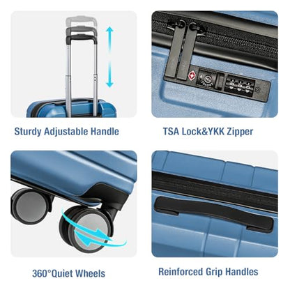 Carry On Luggage 22x14x9 Airline Approved,Hardside Suitcase,20 In,RoyalBlue - color: Sapphire