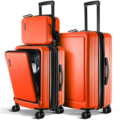 TRAVELARIM 3 Piece Luggage Sets, 20 Inch Carry On Luggage, 24 Inch Suitcase - color: Orange, size: 3 Piece Set (20"/24")