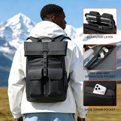 RollTop Laptop Backpack, Expandable 32L Travel Backpack Fits 17.3 Inch