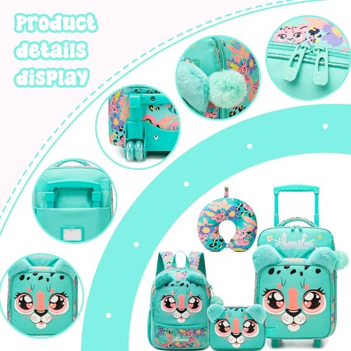 Kids Carry On Luggage with Wheels Softside Kids Suitcase for Girls Airline Approved & Girls Multi-function Carry Bag 4pcs Set - color: Lvbaozi