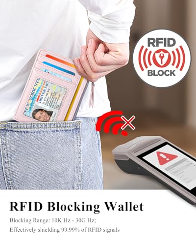 Teskyer 여성용 슬림 RFID 지갑, 지퍼 포켓이 있는 소형 카드 홀더, 라이트 핑크, 미니멀리스트 - color: 라이트 핑크