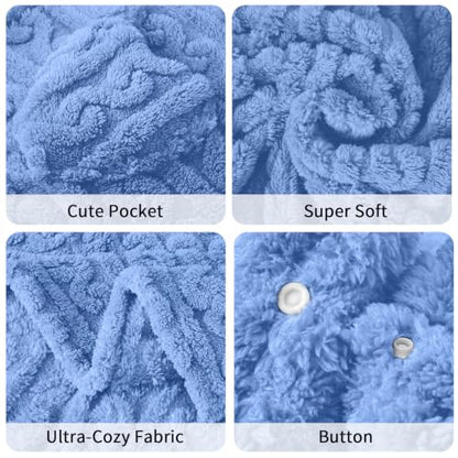 Wearable Blanket Poncho Cape Wrap for Adult, Cozy Sherpa Fleece Pocketed Shawl TV Throw Blankets for Office and Lounge,Light Blue - color: Light Blue