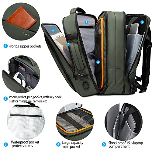 BANGE Carry-on Backpack, 45L Expandable Travel Backpacks,Weekend Backpack Briefcase,Waterproof Laptop Backpack Fits For 17.3” Laptop - color: Green, size: 45L(expansion)