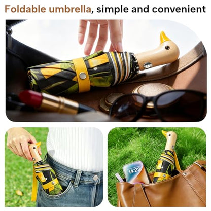Duck Cute Travel Compact Umbrella Automatic, Wooden Handle for Gifts Women - color: 13. Lemon, size: 23 inch ARC