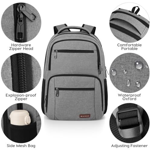 BIKROD Backpack for Men and Women, School Backpacks Water Resistant Back Pack, TSA Travel Backpack, Business Anti Theft Sturdy Computer Bag Gifts Fits 17.3 Inch Laptop, Grey - color: Grey, size: 17.3 Inch