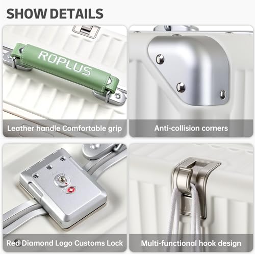 ROPLUS Aluminium Frame Checked-Luggage with Smooth Jelly Wheels, Hardside Zipperless Rolling Suitcase with TSA Lock (WhiteGreen, 28-Inch) - color: White& Green, size: 28 inch