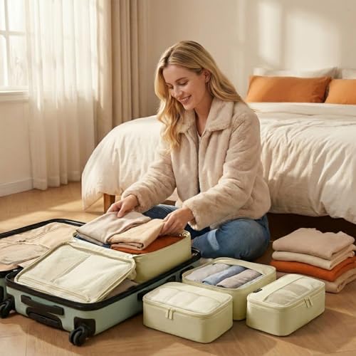4 Piece Compression Packing Cubes for 3–7 Day Travel, Space Saving Travel Organizers with Breathable Mesh, Double-Zipper Packing Cubes for Carry-On & Suitcases (Yellow) - color: Yellow