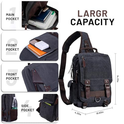 mygreen Canvas Cross Body Messenger Bag Shoulder Sling Backpack Travel Rucksack - color: Gray, size: Large