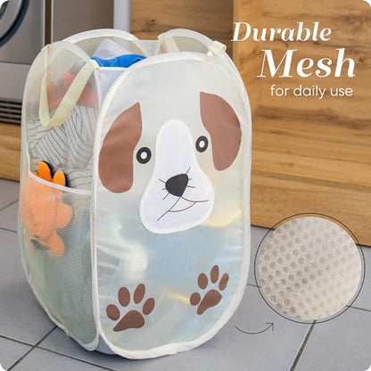 Pop Up Laundry Hamper, Cute Puppy 71L Collapsible Mesh Basket with Handles - color: Puppy, 1-PACK
