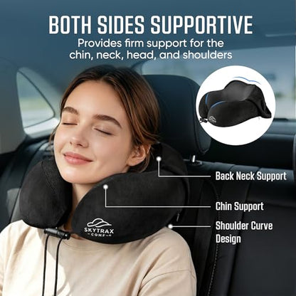 SkytraxComf® Travel Neck Pillow with Hood for Privacy on Long Flights - color: Black