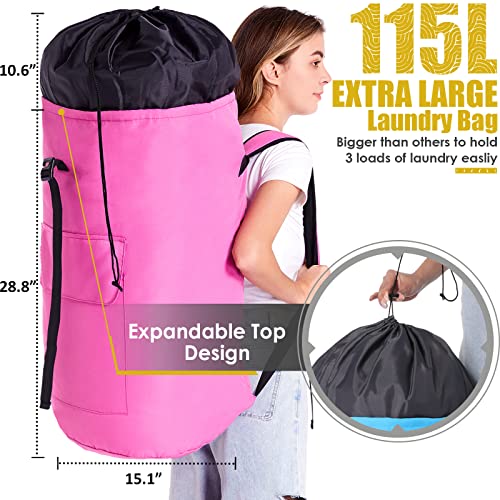 Backpack Laundry Bag, 115L Heavy Duty Extra Large College Laundry Backpack, Dirty Clothes Bag with Shoulder Straps, Laundry Hamper Bag with Drawstring Closure for College Dorm, Apartment Pink - color: Pink