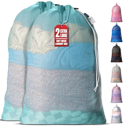 Handy Laundry Mesh XL Laundry Bag 24"x36" 2-Pack with Shoulder Strap, Teal - color: Teal, size: 2-Pack