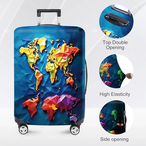 ANNA QUEEN Travel Luggage Cover Suitcase Protector Suitcase Cover Anti-Scratch,Stretchable Bag Cover Washable Durable Polyester - color: Map-Blue, size: M(fits 24-26Inch suitcase)