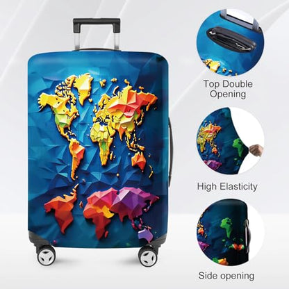 ANNA QUEEN Travel Luggage Cover Suitcase Protector Suitcase Cover Anti-Scratch,Stretchable Bag Cover Washable Durable Polyester - color: Map-Blue, size: M(fits 24-26Inch suitcase)