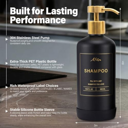 Prus Waso Shampoo Dispenser for Shower, Black & Gold - color: Black & Gold