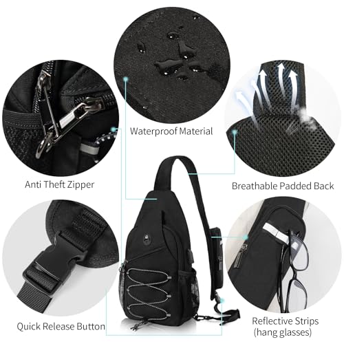 OSOCE Anti-Theft Sling Bag, Crossbody Bag for Men, Water-Resistant, 1.0L - color: Black V1.0, size: Large