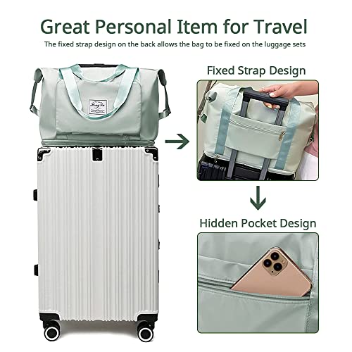 Large Capacity Foldable Travel Bag, Expandable Waterproof Carry on Bag, Dry and Wet Separation Spor Duffel Bags - color: Green