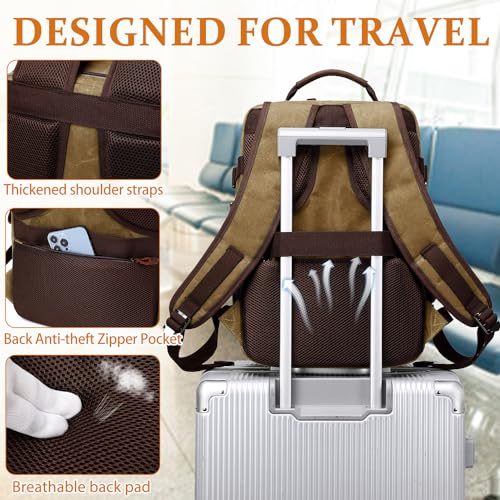 BOVIP Travel Backpack for Men Carry On Backpack Flight Approved Personal Item Backpack, 17 inch Laptop Backpack Casual Daypack Weekender Business Hiking Backpack, Brown - color: Brown, size: 17 inch