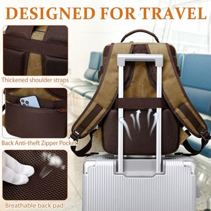 BOVIP Travel Backpack for Men Carry On Backpack Flight Approved Personal Item Backpack, 17 inch Laptop Backpack Casual Daypack Weekender Business Hiking Backpack, Brown - color: Brown, size: 17 inch