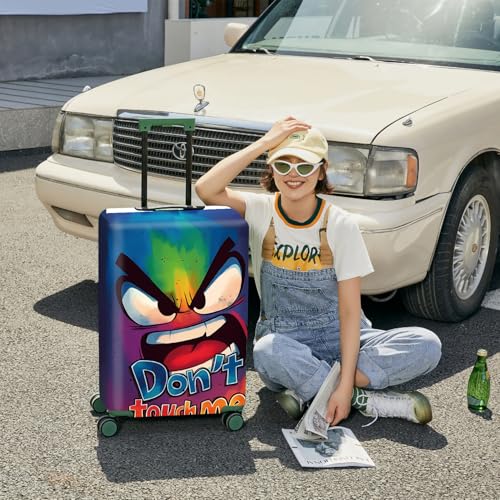 ANNA QUEEN Travel Luggage Cover Suitcase Protector Suitcase Cover Anti-Scratch,Stretchable Bag Cover Washable Durable Polyester - color: Angry - Don't touch me, size: L(fits 28-30Inch suitcase)