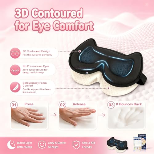 Kids Sleep Mask, 3D Contoured Kids Eye Mask for Sleeping - color: Pink