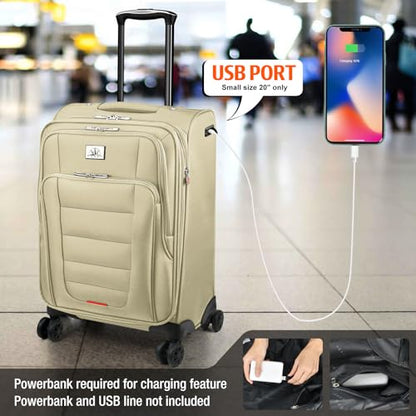 Verdi Luggage 2 Piece Set Suitcase Spinner Wheels Softshell Expandable, Carry On Luggage with USB Port (Khaki, 2-Piece set(20/24)) - color: Khaki, size: 2-Piece set(20/24)