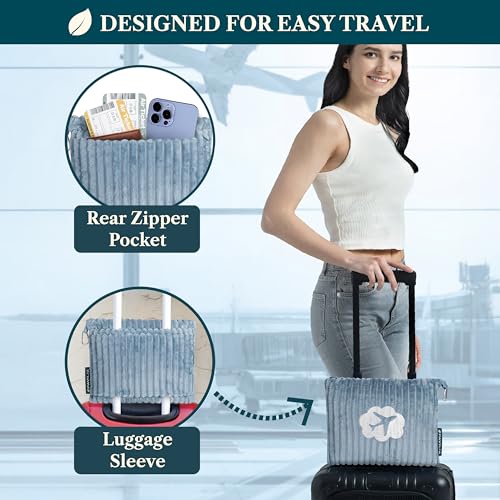 PAVILIA Travel Blanket Pillow, Soft Ribbed Fleece Airplane Blanket, Blue - color: Dusty Blue