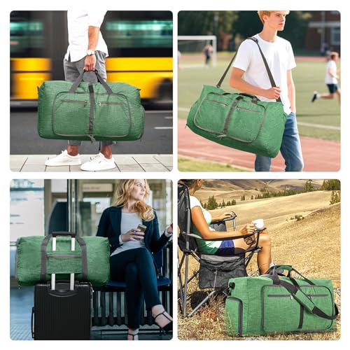Vomgomfom 65L/85L/115L Foldable Travel Duffle Bag with Shoe Compartment - color: E Deep Green, size: 65L