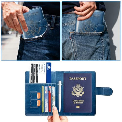 Passport Holder Cover, ACdream Protective Premium Leather RFID Blocking Wallet Travel Case for Passport/Credit Card/Air Ticket, - color: Dark Blue