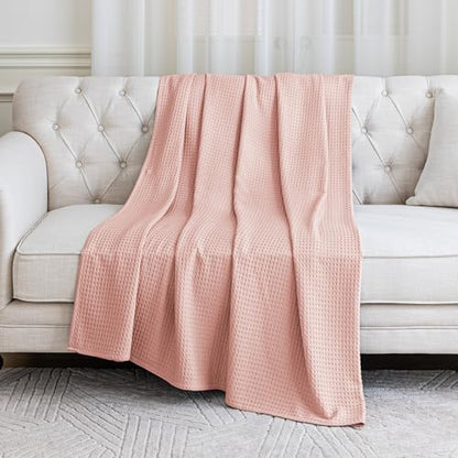Amazon Basics Waffle 100% Viscose from Bamboo Blanket, Queen, Pink - color: Pink, size: Queen