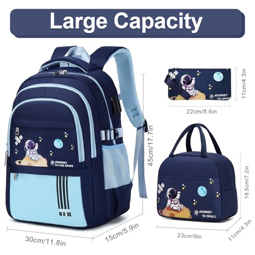 ACESAK Astronaut Backpack for Boys - Boy Backpack Schoolbag with Lunch Bag - color: Light Blue