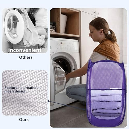 Pop Up Laundry Hamper, Mesh Laundry Basket Collapsible, Foldable Hamper for Travel and Storage (Purple) - color: Purple