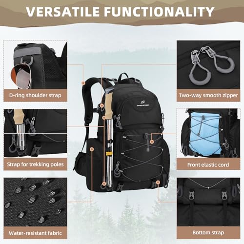 Maelstrom 40L Waterproof Hiking Backpack, Lightweight Travel Daypack - color: Black