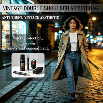 FANNING511 Double Shoulder Armpit Bag for Men Underarm Bag Multi Pocket Underarm Shoulder Bag - color: Black