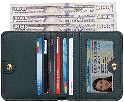 Toughergun Women’s Small Slim Leather Wallet with RFID Protection, Compact Bifold Mini Purse with Clear ID Window - color: 04 ReNapa Green Coal