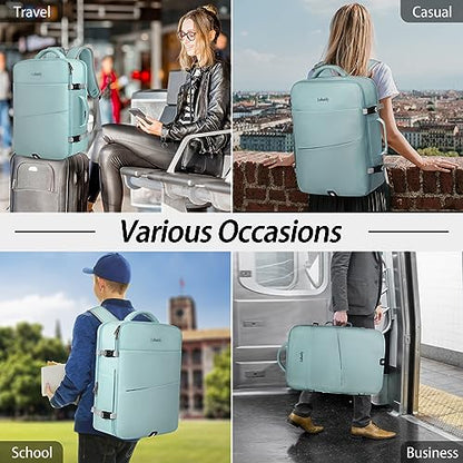 Lubardy Travel Backpack for Men Women 40L Flight Approved Carry on Backpack - color: Green(backpack With 3 Packing Cubes)