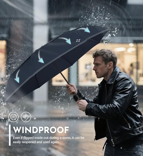 Windproof Travel Umbrella, Compact auto open/close Umbrellas for Rain - color: Navy