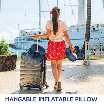 Xtinmee 2Pcs Self-Inflatable Pillow Soft Airplane Travel Pillow with Compact Bag for Long Flight Neck Cushion for Head Support Car Home Office 12.2x11.81x5.91in(Navy Blue) - color: Navy Blue