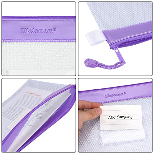 Wisdompro Zipper Pouch, 4 Pack Waterproof Mesh File Bag, Document Organizer - color: Blue/Purple/Yellow/Pink