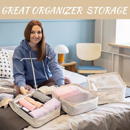 Silkfly 4 Pcs XL Packing Cube for Travel Luggage,Simple,Beige - color: Beige, size: Simple
