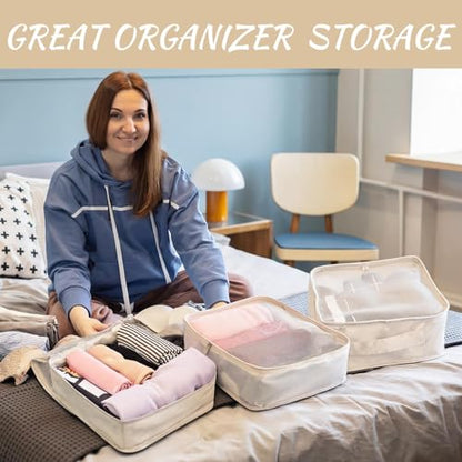 Silkfly 4 Pcs XL Packing Cube for Travel Luggage,Simple,Beige - color: Beige, size: Simple