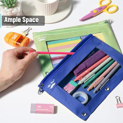 Mr. Pen- Pencil Pouch for 3 Ring Binder, 2 Pack, 10"x6.75", Smooth Zipper - color: Dark Blue and Green, size: 2 Pack