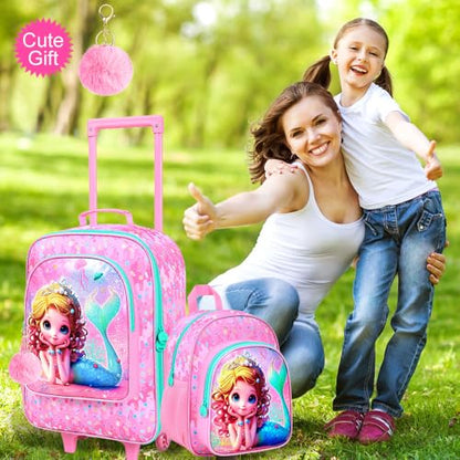 Kids Luggage for Girls 18", 2PCS Carry-on Suitcase Mermaid Set Pink - color: Mermaid Pink