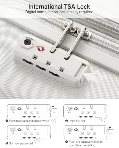 Hanke 28 Inch Expandable Large Checked Luggage, Hard Shell with Side Hook - color: Smoke White, size: 28 Inch EXT