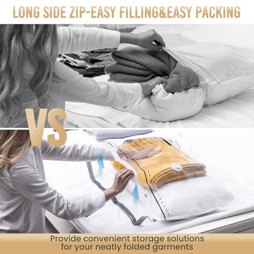 TAILI 6 Pack Vacuum Storage Bags, Combo(3 Large+3 Jumbo), Space Saver for Bedding, Blankets, Pillows, Clothes, LONG SIDE ZIP Vacuum Seal Bags for Clothing Ideal Under Bed Storage Solution - size: 6 Combo-Long