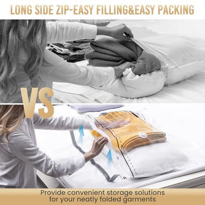 TAILI 6 Pack Vacuum Storage Bags, Combo(3 Large+3 Jumbo), Space Saver for Bedding, Blankets, Pillows, Clothes, LONG SIDE ZIP Vacuum Seal Bags for Clothing Ideal Under Bed Storage Solution - size: 6 Combo-Long