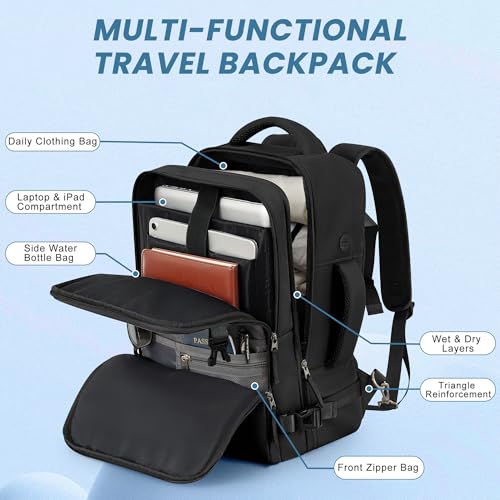 Sinaliy Travel Backpack for Men Women, Airline Approved Personal Item Bag - color: Black, size: Large
