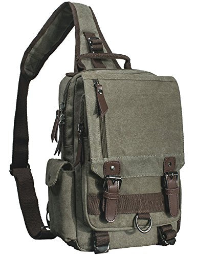 mygreen Canvas Cross Body Messenger Bag Shoulder Sling Backpack Travel Rucksack - color: Khaki Green