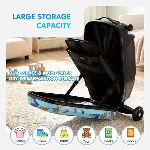4-in-1 Detachable Scooter Luggage for Kids, Foldable Ride-On Suitcase - color: Blue